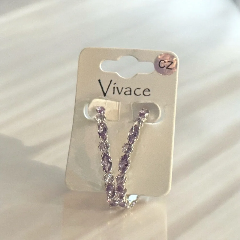 Vivace CZ Hoop Earrings | Lavender & Silver | 2” Diameter | New on Card